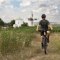 Ein Radfahrer genie&szlig;t die sanften H&uuml;gel des Weinviertels, w&auml;hrend die historische Windm&uuml;hle im Hintergrund majest&auml;tisch thront. Die gr&uuml;ne Landschaft und der strahlend blaue Himmel schaffen eine perfekte Kulisse f&uuml;r unvergessliche Erlebnisse in der Natur.